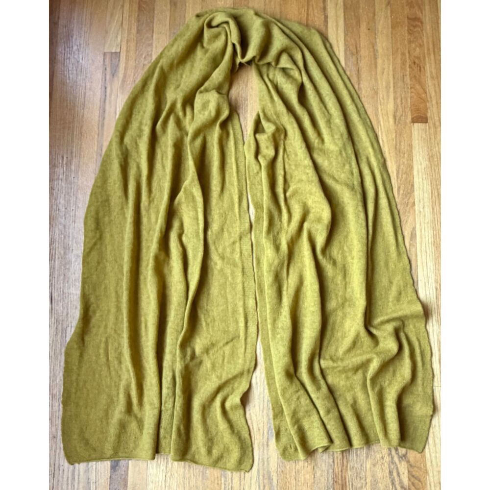 Mustard Yellow Delicate Wool Cashmere Soft Knit Rectangular Scarf 25x90